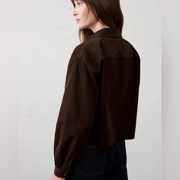 NWOT Banana Republic Cropped Dark Oak Balloon Sleeve Button Down Shirt XL - Picture 2 of 11